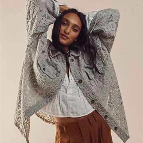Free People Ruby Lace Shacket in Khaki color   Sz L    NEW - Picture 4 of 12